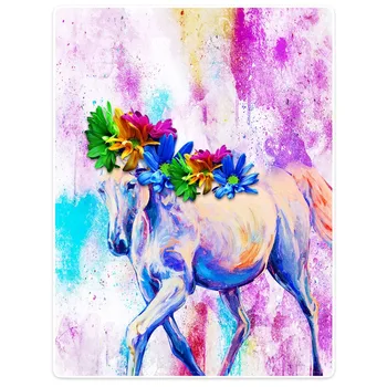 

Blanket Horse Colorful Flower Watercolor Freedom Throw Comfort Warm Soft Plush Throw For Sofa
