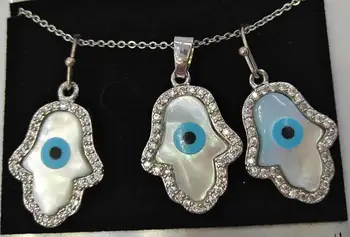 

Batch Pearl Shell with Micro Pave CZ Cross Hand Hamsa Heart Beads Pendant For Necklace 3pendant with 1 Silver chain