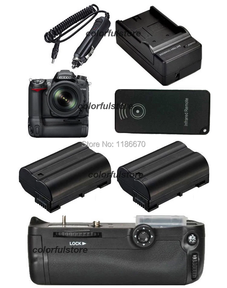 

Hot Sale 2-Step Vertical Power Shutter Battery Hand Grip Holder For Nikon D7000 DSLR as MB-D11+IR Remote+2 x EN-EL15+Car Charger