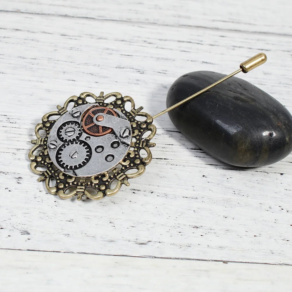 

DoreenBeads Zinc Based Alloy Antique Bronze Antique Silver Steampunk Stick Pin Brooches Round Gear 9.1cm x 4.3cm, 1 Piece