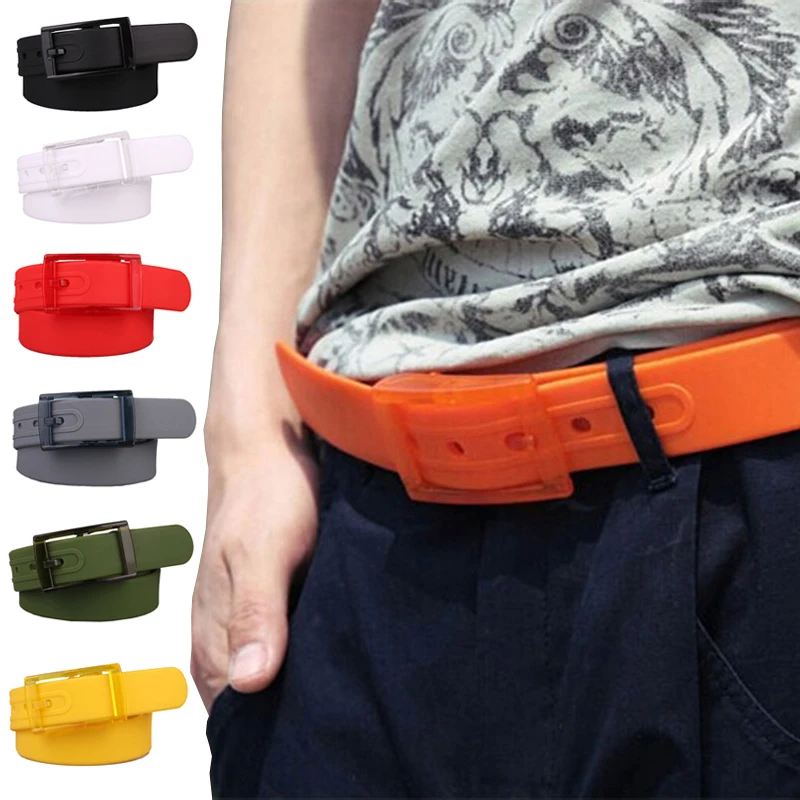 Регулируемый унисекс для женщин и мужчин силиконовый ремень ярких цветов Желейная резиновая пластиковая пряжка ремни студенческие джинсы брюки ремни браслет