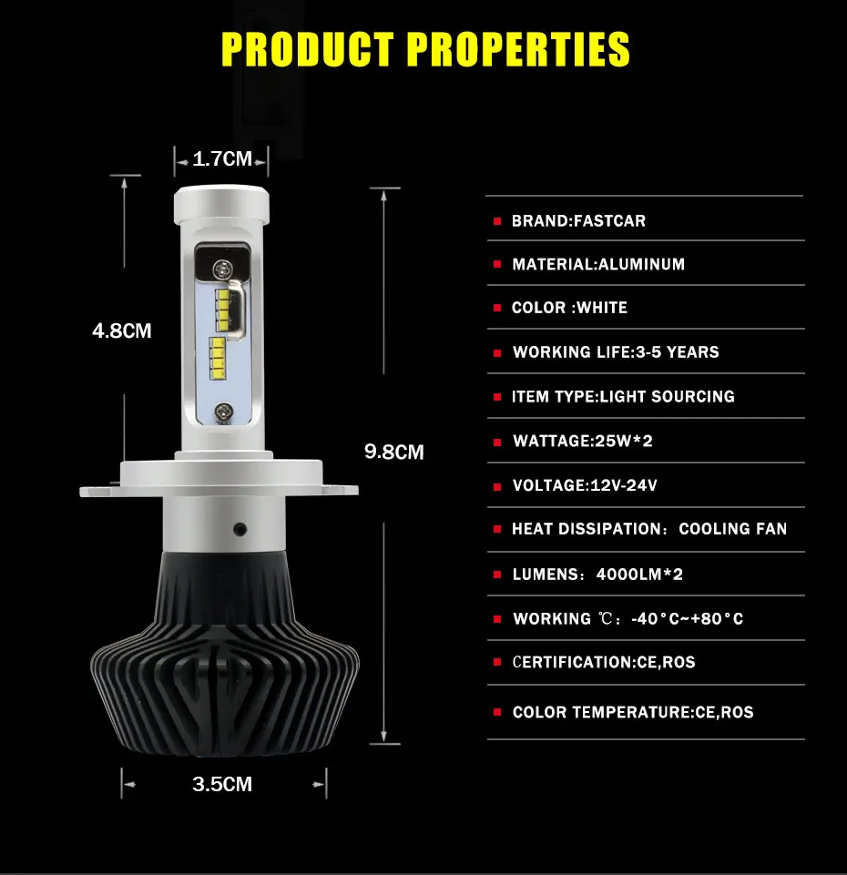 G7 7S S7 LED Headlights Conversion Kit H4 H1 H3 H7 9003 9005 HB3 9006 H8 H9 H11 50W 8000LM 6500K Replace Factory High & Low Beam (2)
