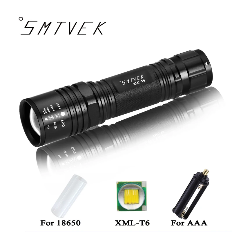 

Powerful Outdoor CREE XM-L T6 LED Flashlight Rechargeable Waterproof Lanterna Zoomable 5 Modes Lamp Torch Light For 18650 or AAA