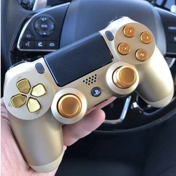 

Gold Custom Metal Thumbsticks Analogue Controller Bullet Buttons Chrome D-pad For Sony PS4 Controllers
