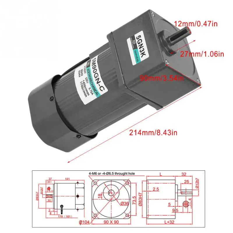 AC 220 dc-двигатель, напряжение 90 Ватт, 5M90GN-C Шестерни постоянного тока мотор-редуктор переменного тока мотор с заглушкой по часовой стрелке против двигатель CCW с Шестерни коробка регулятора
