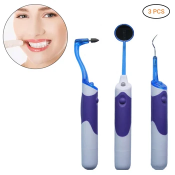 

3Pcs Teeth Cleaning Kit Dental Plaque Remover Dental Stains Tartar Tool Teeth Whitening Scraper LED Light Oral Mirror Kit