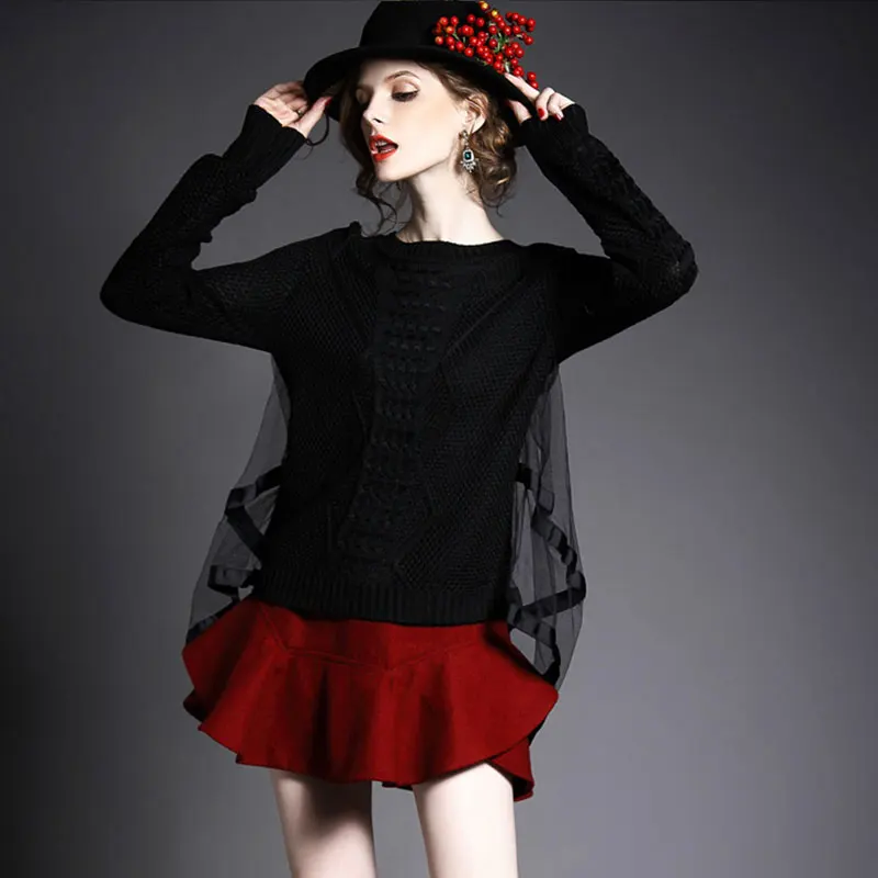 Vadim кардиган, плюс размер, Осень-зима, короткий свитер, женский,, кружева, сшитый, мягкий свитер с оленем, Pull Femme Hiver Z336 - Цвет: black