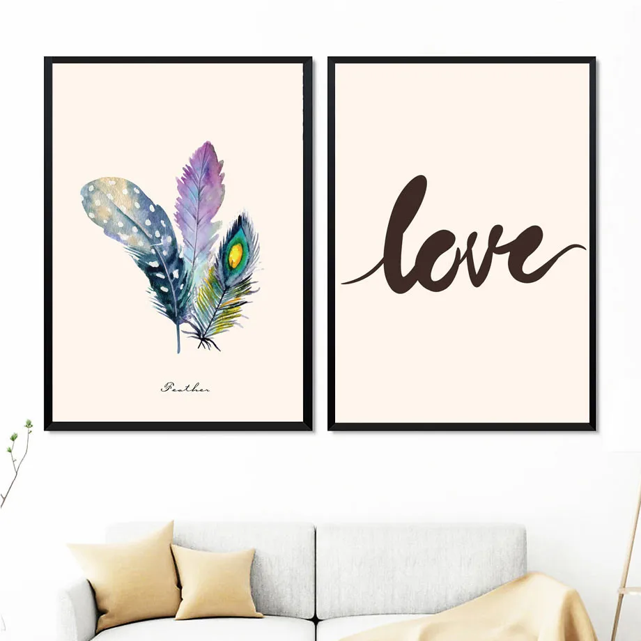 Colorful-Feather-Moose-Deer-Bird-Leaf-Love-Wall-Art-Canvas-Painting-Nordic-Posters-And-Prints-Wall (2)