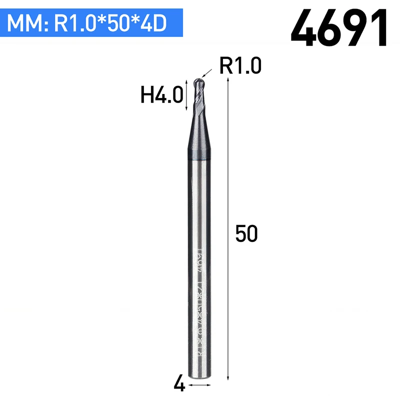 HUHAO 1 шт. HRC45 высокое алюминиевое покрытие TiAIN Концевая фреза 2 флейты вольфрамовый стальной роутер биты R нож дуговой паз ЧПУ фреза - Длина режущей кромки: 4691