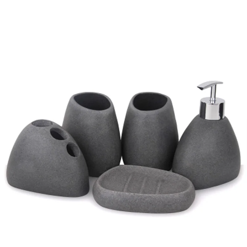 Hot Sale European Luxury Bathroom Accessory Set Resin Soap Dish Liquid Dispenser Toothbrush Holder Tumbler Bath Supplies Wash