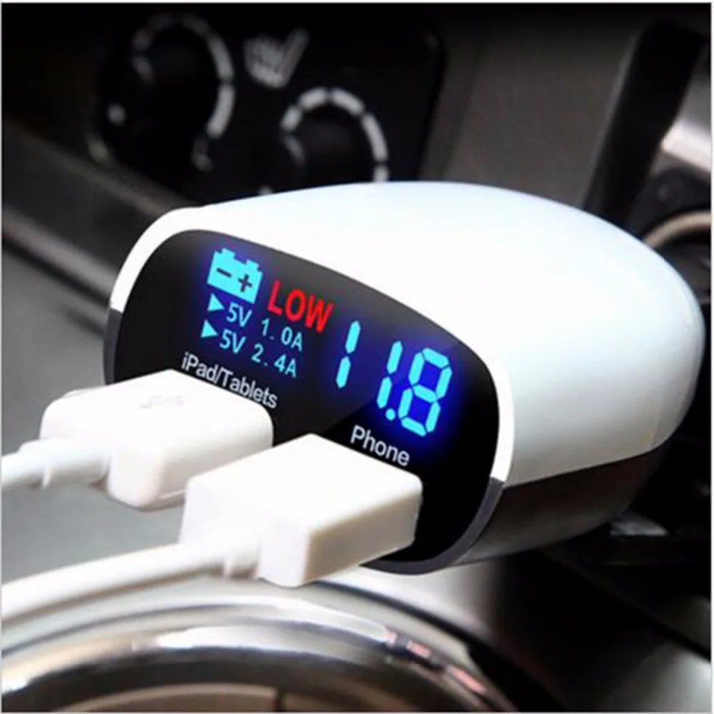 Car-Charger LED Screen Dual USB Car Charger For iPhone 6 7 S Samsung S6 S8 Plus  For iPad 3.4A Cars Voltage Monitoring Display