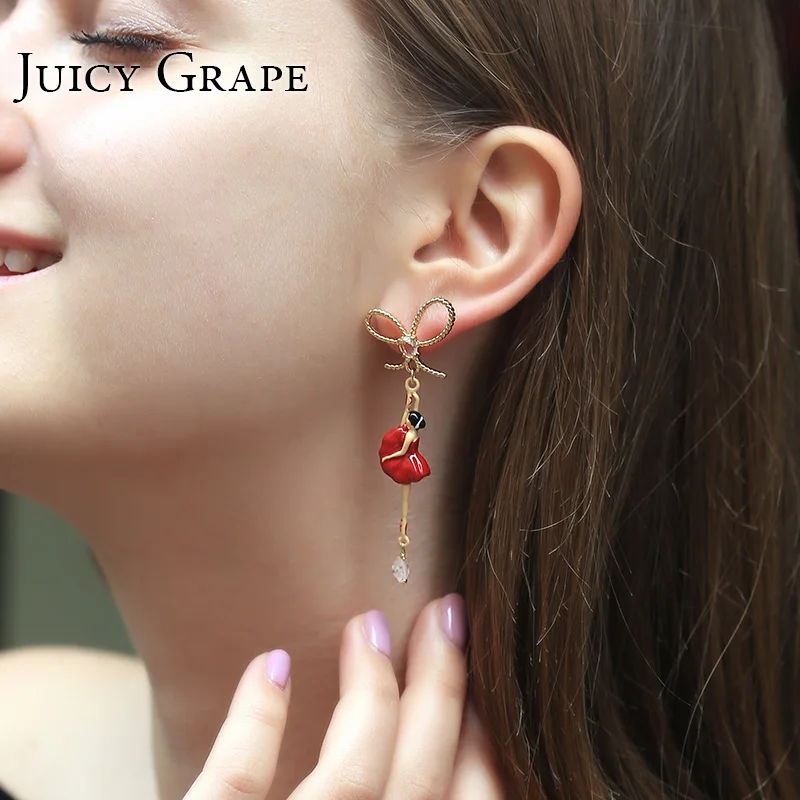 

Juicy Grape New Arrival Hand Painted Enamel Glaze Asymmetric Colorful Ballerina Girl Stud Earring for Women Fashion Jewelry