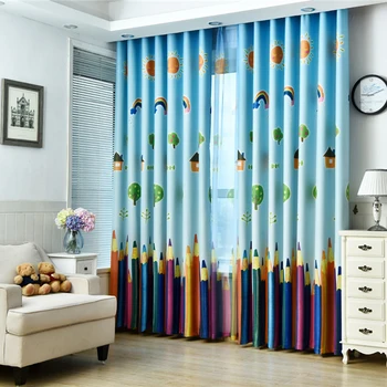 

Colored Pencil Cartoon Printed Curtains for Kids Eco-friendly Children Bedroom Living Room Window Shade Curtain Tulle Drapes