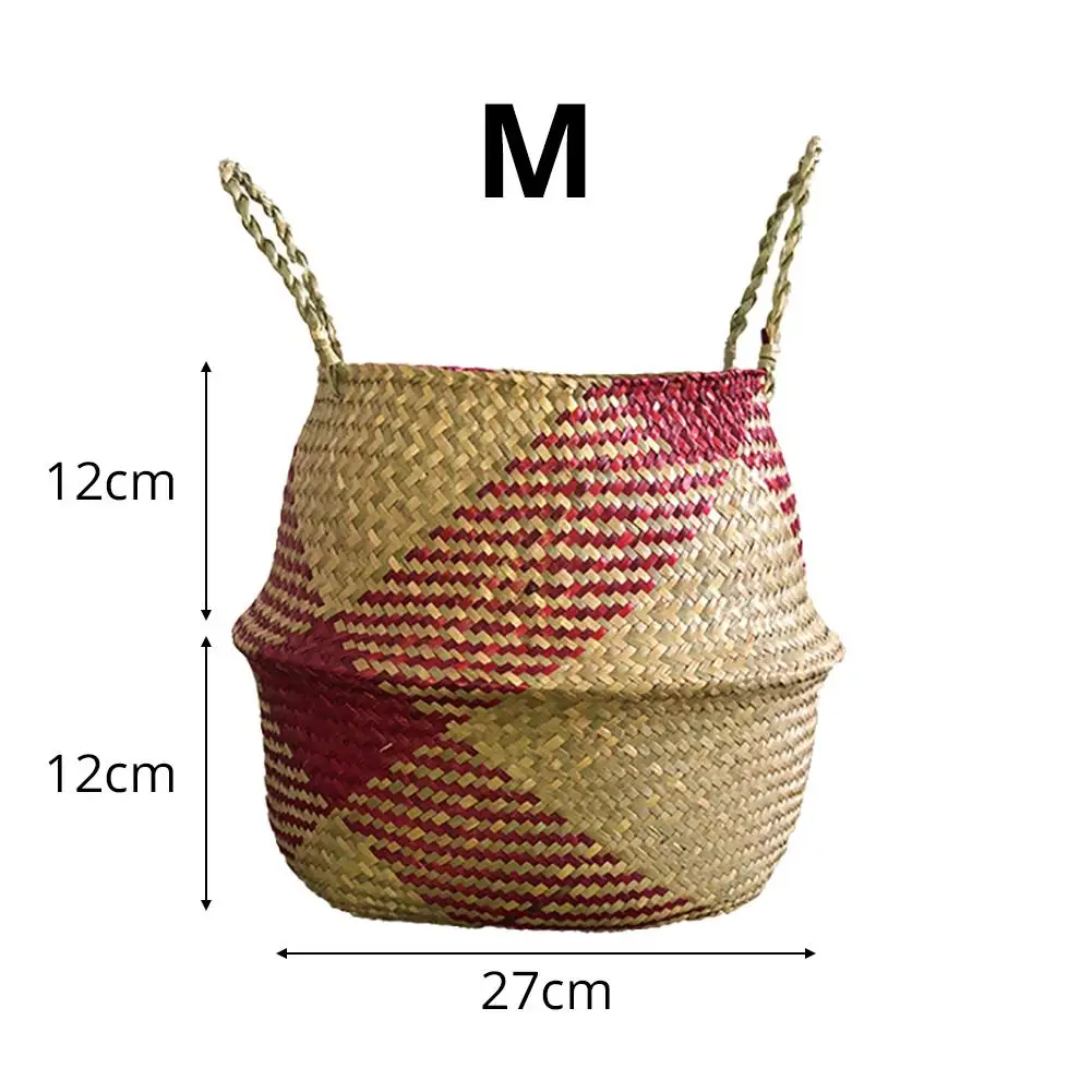 Скандинавском стиле, сочетающиеся цвета, натуральные водоросли, плетеная корзина для покупок, корзина для растений, цветочный горшок, складные корзины ручной работы для хранения, корзина - Цвет: Red M