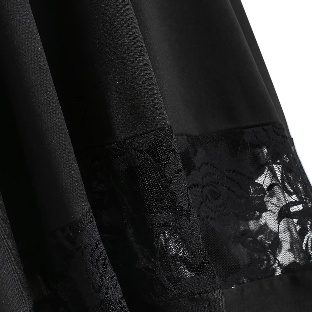 VESTLINDA Lace Dress Women O Neck Long Sleeve Dress 2018 Autumn A Line High Waist Midi Vestidos Solid Black Casual Ladies Dress 12