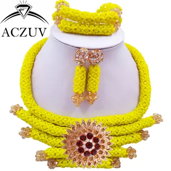 

ACZUV Fashion Nigerian Wedding African Beads Yellow Jewelry Set for Women BZK007