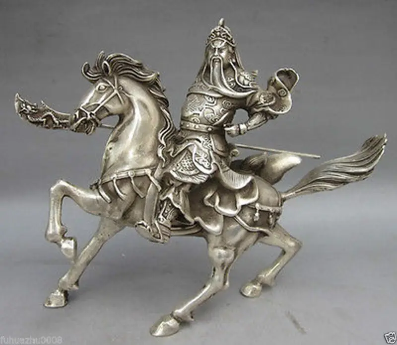 bronze factory outlets Tibet Silver Asia Collectible Decorated Handwork Warrior God Guan Yu Statue | Дом и сад
