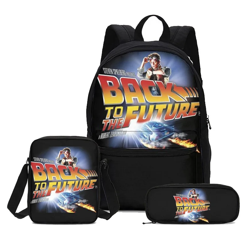 2018 Back to the future letter print Canvas Backpacks pencil bag 3Pcs/Set Portfolio For Boy School Bagpack children Mochila