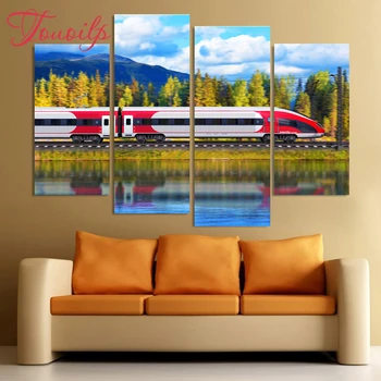 

TOUOILP 4pcs,Full Square&round 5D DIY Diamond Painting train Diamond Embroidery,Cross Stitch,Mosaic,sticker,home decoration