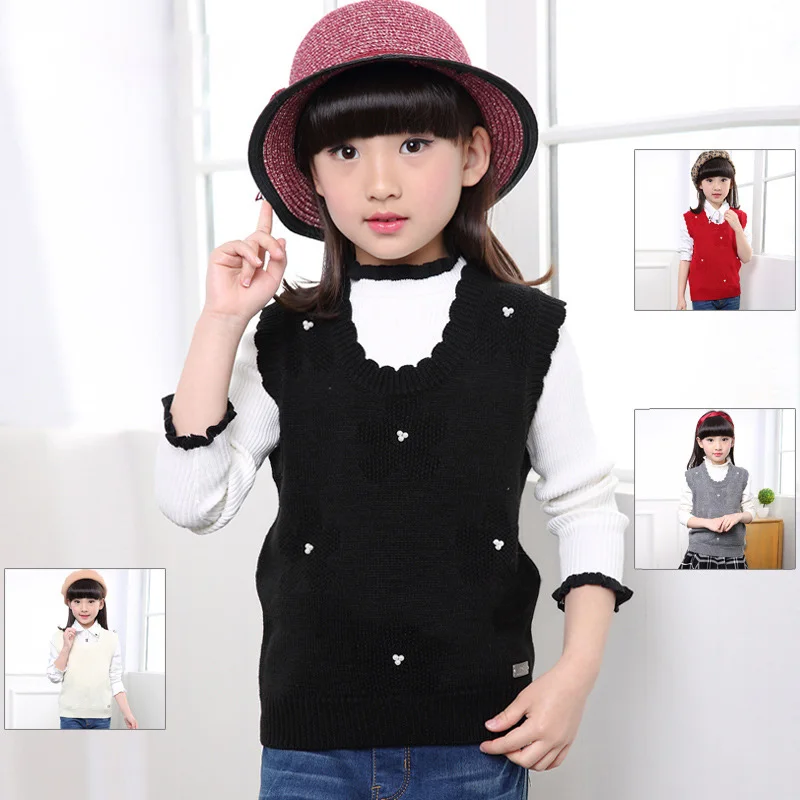 

2018 Children's Sweaters Waistcoat Flower Girls Knitted Vest Spring and Autumn Kids Girls Clothing BC283