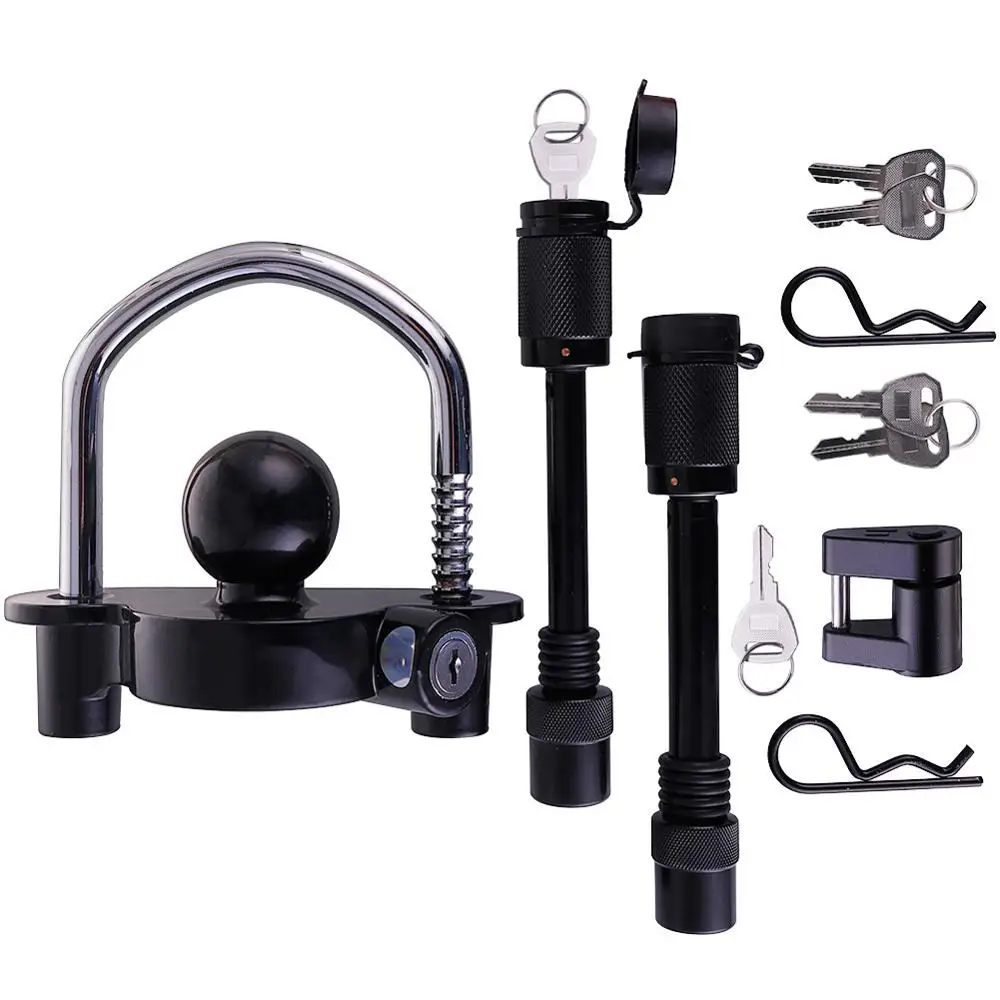 

5/8" and 1/2" Trailer Hitch Lock Pin Set Hitch Ball Coupler Lock with Keys Heavy Duty Design Steel Bar and Aluminum Alloy Base