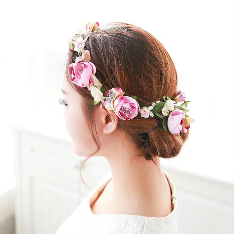 Свадебный цветок венок свадебное украшение свадебный головной убор для волос цветок корона аксессуары для волос регулируемые вечерние гирлянды
