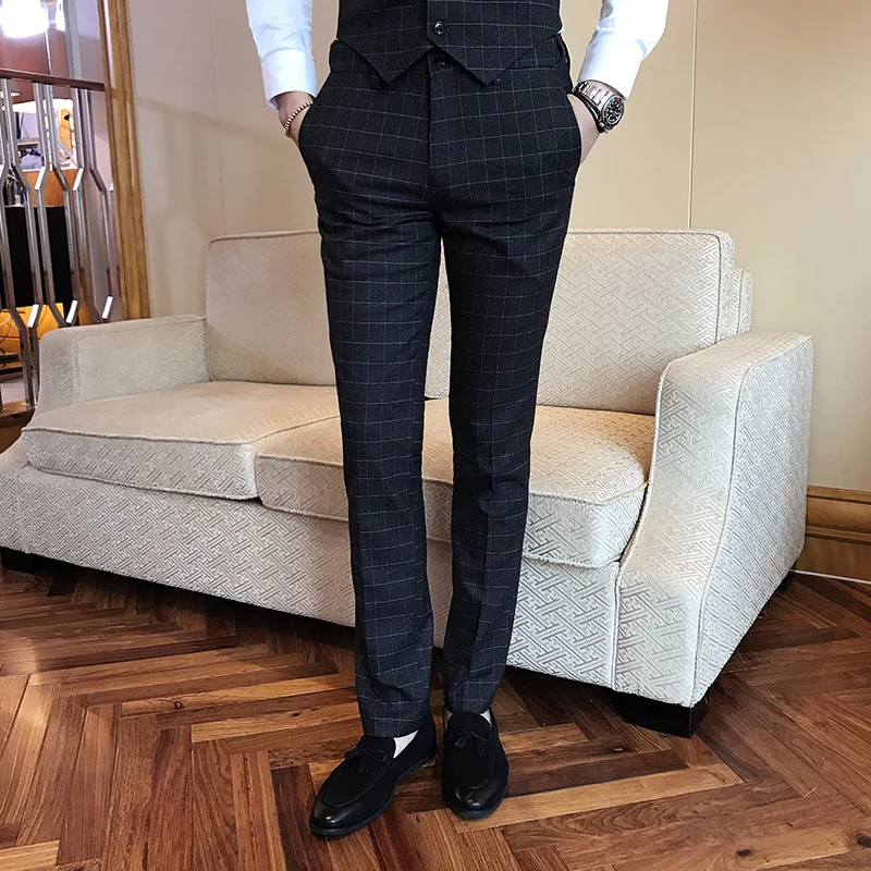 Pantalones De Traje A Cuadros Para Hombres Jovenes De Moda Talla S