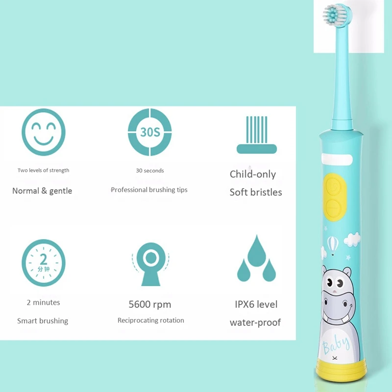 Перезаряжаемая электрическая зубная щетка для детей, уход за деснами, вращающаяся Мягкая зубная щетка для здоровья полости рта
