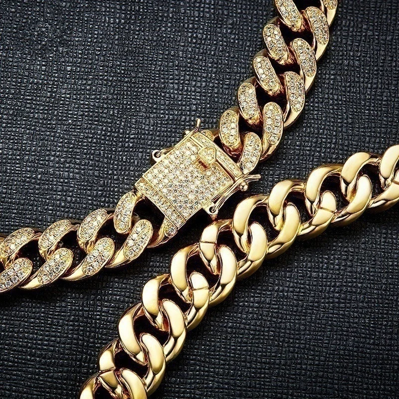 Кубинская цепочка на шею для мужчин, золото, серебро, хип-хоп, Iced Out, проложенные стразы, CZ ожерелье рэпера, ювелирные изделия