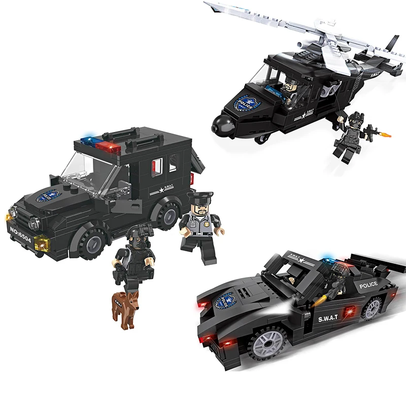 Helicopter Police Station Car Speedboat Brick Building Blocks Educational Toys Bulk For Children Gift Compatible with Legoings
