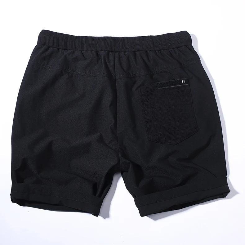 Новые брендовые черные короткие Для мужчин лето хлопок Для мужчин короткие штаны эластичный пояс Твердые по колено Повседневное бермуды