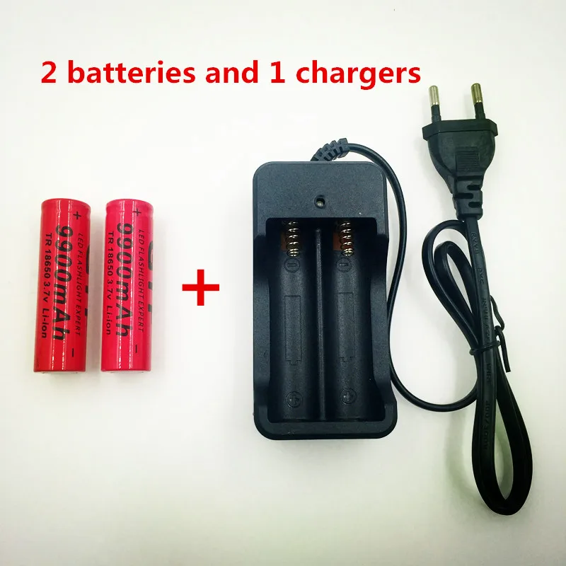 

2pcs 18650 battery 3.7V 9900mAh rechargeable liion battery with charger for Led flashlight batery litio battery+1pcs Charger