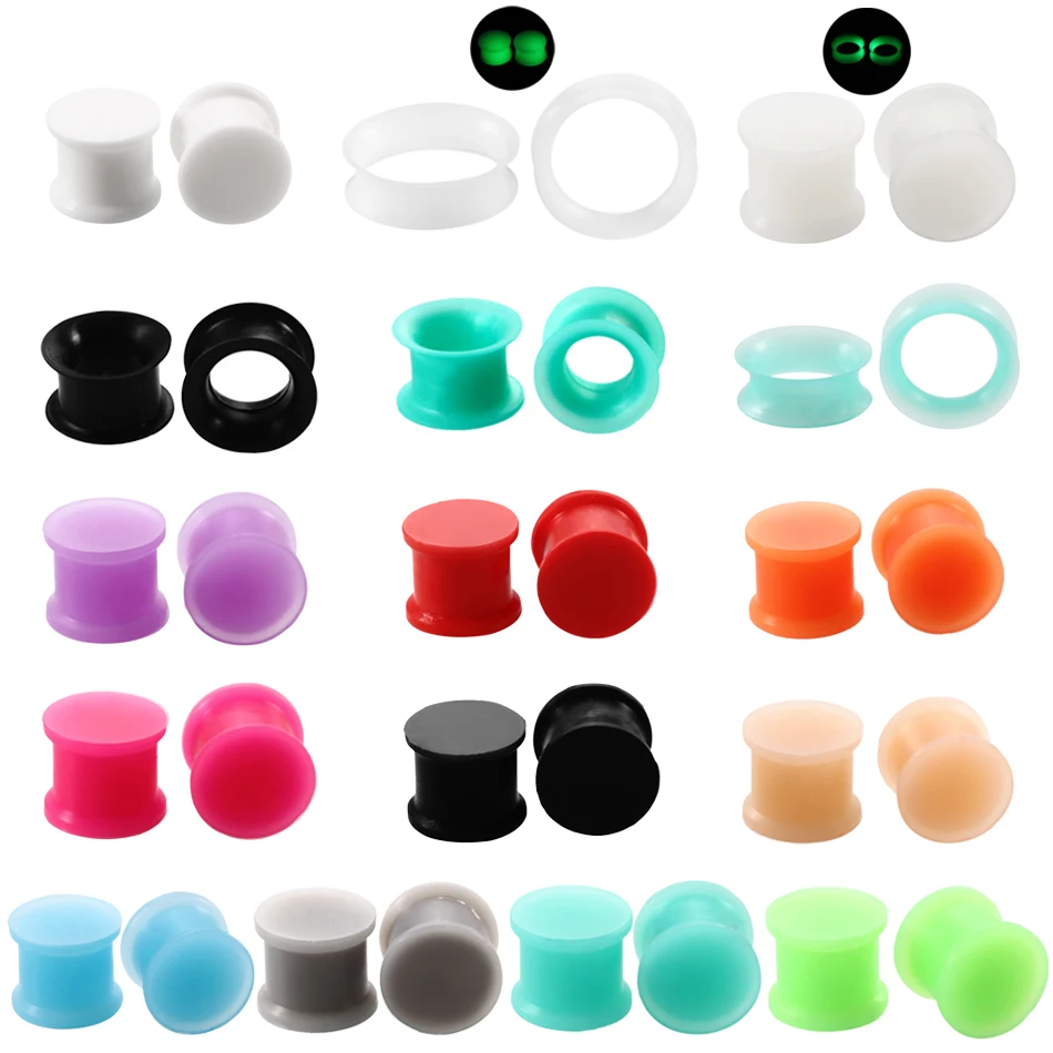

2pcs/lot Silicone Ear Plugs and Tunnels Ear Piercings Glow in the Dark Ear Gauge Ear Stretcher Expanders Body Jewelry Piercings