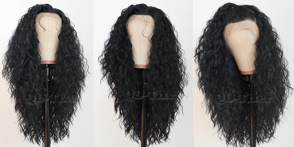 QD-Tizer Black Hair Loose Curly Lace Wigs Long Natural Baby Hair 180 Density Glueless Heat Resistant Synthetic Lace Front Wigs for Women5