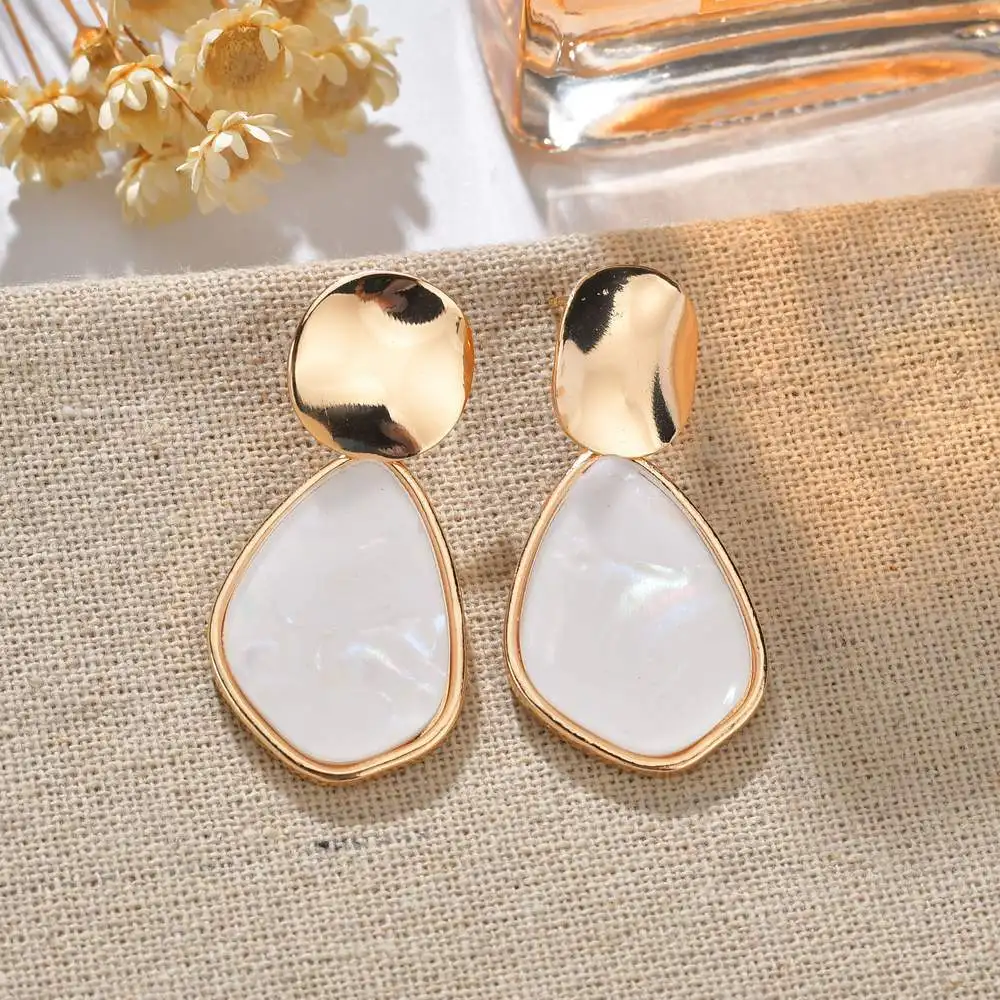 Korean Vintage Geometric Dangle Earring For Women Round Heart Gold Color Fashion Drop Earrings brincos Jewelry New
