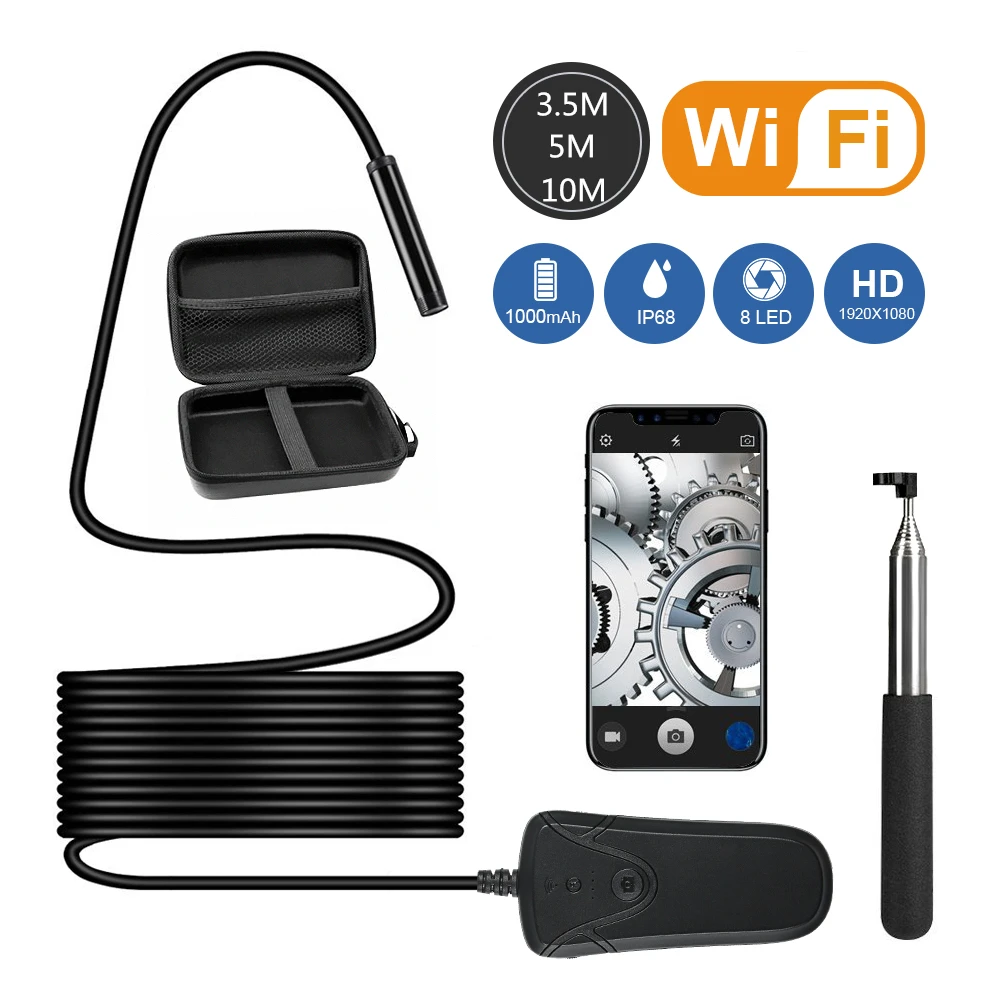 

8LEDS HD 1080P 3.5M 5M 10M Wifi Endoscope Camera Android Iphone IP68 Waterproof Camera Endoscopic Android iOS Boroscope Camera