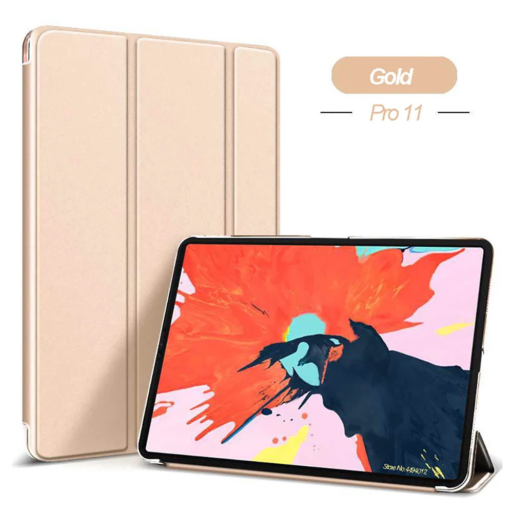 Для iPad Pro 11-in релиз чехол ультра тонкий из искусственной кожи Trifold Стенд чехол для iPad Pro 11 Smart Магнитный Авто/сон - Цвет: Золотой