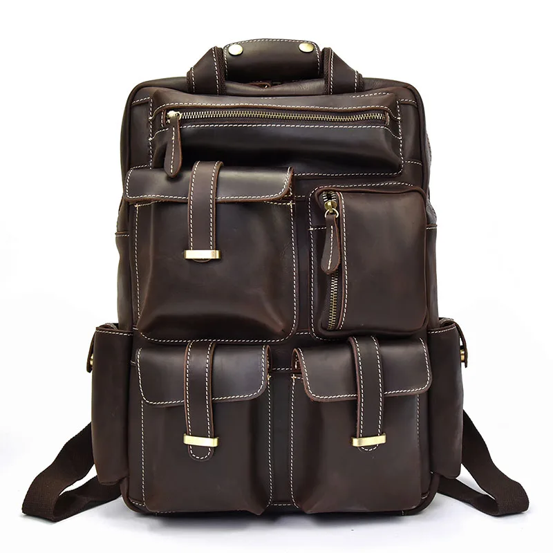 Men Crazy Horse Leather backpack male Genuine Leather Backpack Vintage Genuine Leather Travel Leather Backpack Large Capacity