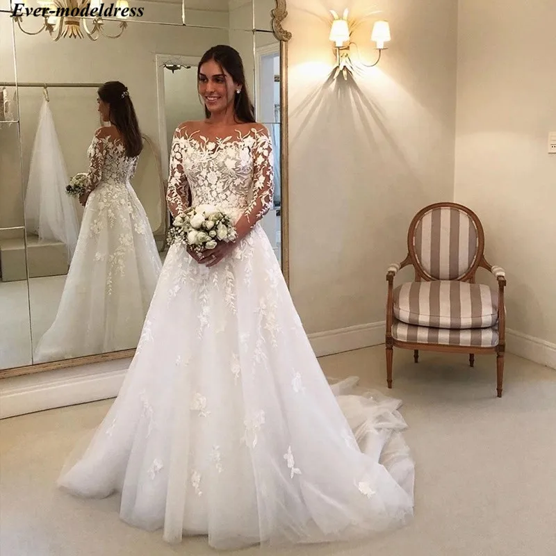 Vestido De Noiva Beach Trouwjurken 2020 Boho Bruidsjurken Lange Mouwen Applicaties Sheer O-hals Button Terug Robe De Mariee Vestido De Noiva Beach Trouwjurken 2020 Boho Bruidsjurken Lange Mouwen Applicaties Sheer O-hals Button Terug Robe De Mariee