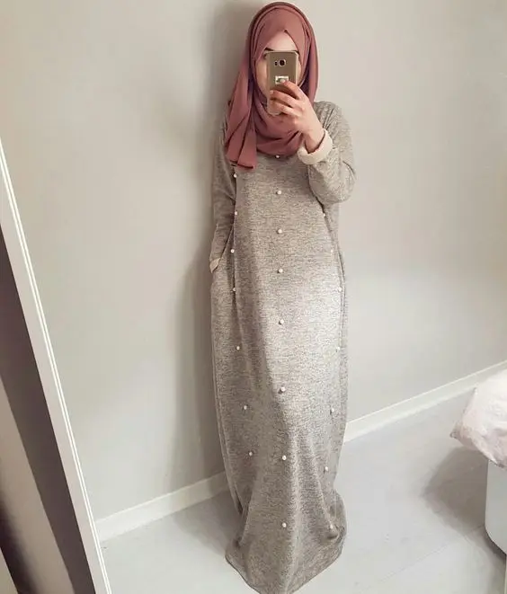 Повседневная мусульманская хлопковая Абая Макси платье Бисероплетение длинный халат кимоно Джаба Рамадан арабский Дубайский кафтан мусульманская молитва одежда - Цвет: LIGHT GRAY