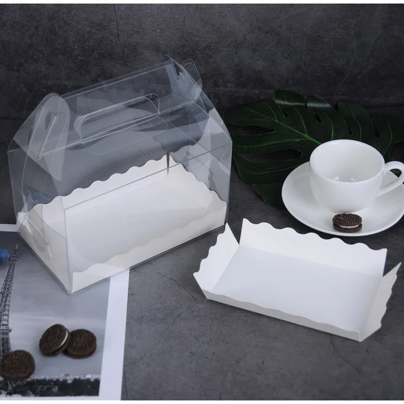 10 set Clear Bakery Cake box plastic paper pad transparent Birthday Roll Cake holder container