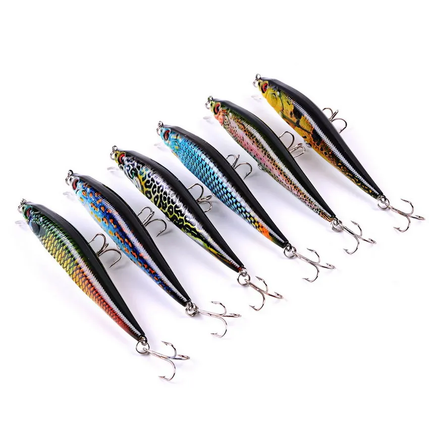 6pcs Minnow Fishing Lure Laser Hard Artificial Bait 3D Eyes Fishing Wobblers Crankbait Minnows 10cm/10g