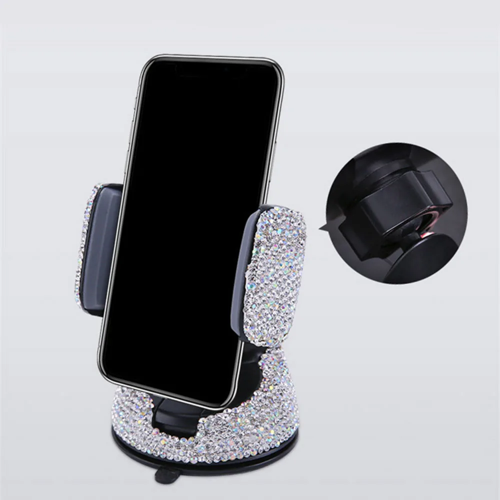

New Arrival Universal Car Bracket Phone Mount Cell Phone Holder with Crystal Rhinestones for Dashboard Windshield Hot Sale
