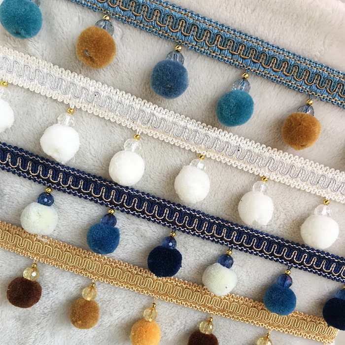 

3Meters/lot 5cm wide European multi-color pom ball curtain lace New home weaving seam sofa tassel accessories W492