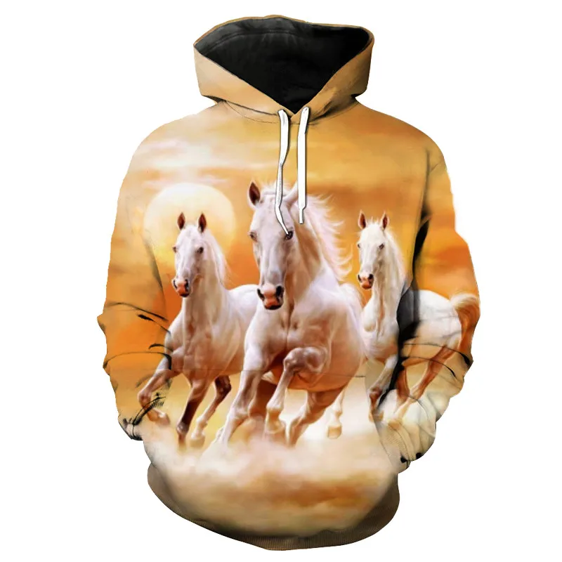 Yellow running horse print 3d hooded Sweatshirt fashion hoodies-in ...