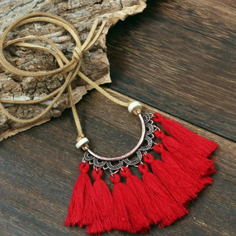 

Ethnic Long Leather Women's Necklaces Bohemia Round Hollow Tassel Necklace for Women Vintage Charm Sweater Chain NEW