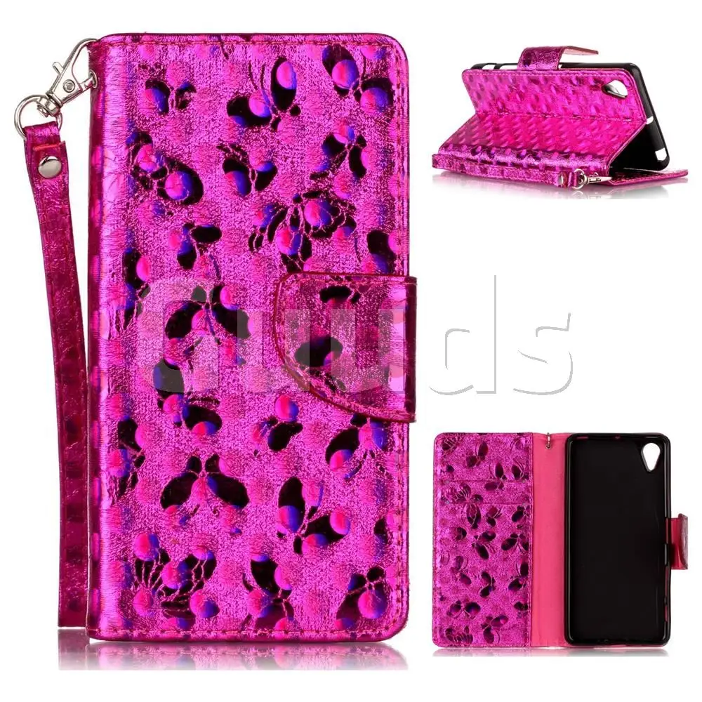 Luxury Laser Butterfly Optical Maser Leather Wallet Case for Sony Xperia X Performance - Rose