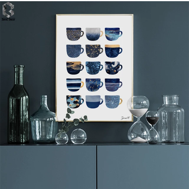 Special Price Pretty Blue Coffee Cups Posters And Prints Wall Art Canvas Painting Wall Pictures For Living Room Nordic Decoration
