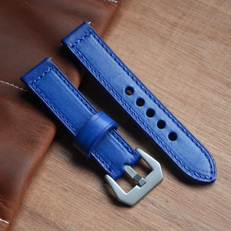 Vintage Watch Straps Leather Stainless Steel Buckle Watch Strap Belts Wistband Bracelet for Panerai 20mm 22mm 24mm Blue