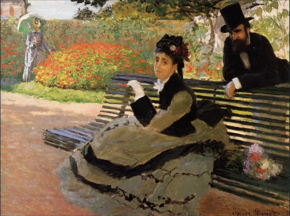 High quality Oil painting Canvas Reproductions Camille Monet on a Garden Bench (1873) By Claude hand painted | Дом и сад